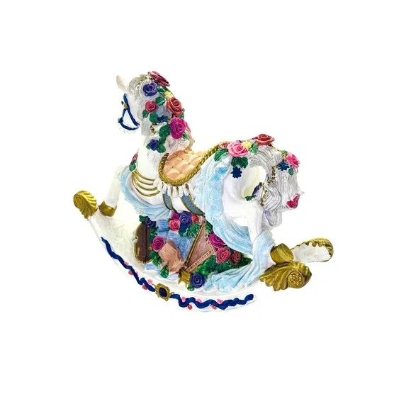 Vintage World Bazaars Inc. Rose‎ Covered Musical Rocking Horse Elegant - Picture 14 of 16